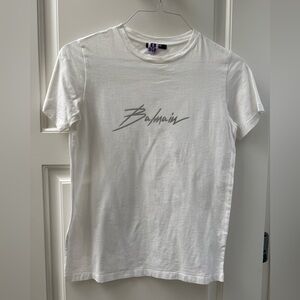 Balmain White Tee with Gray/Silver Logo